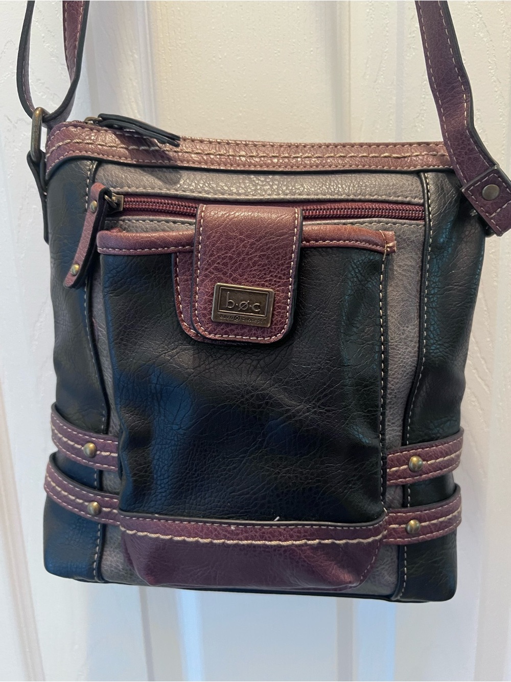 b.o.c. Black and Plum Accent Crossbody Bag